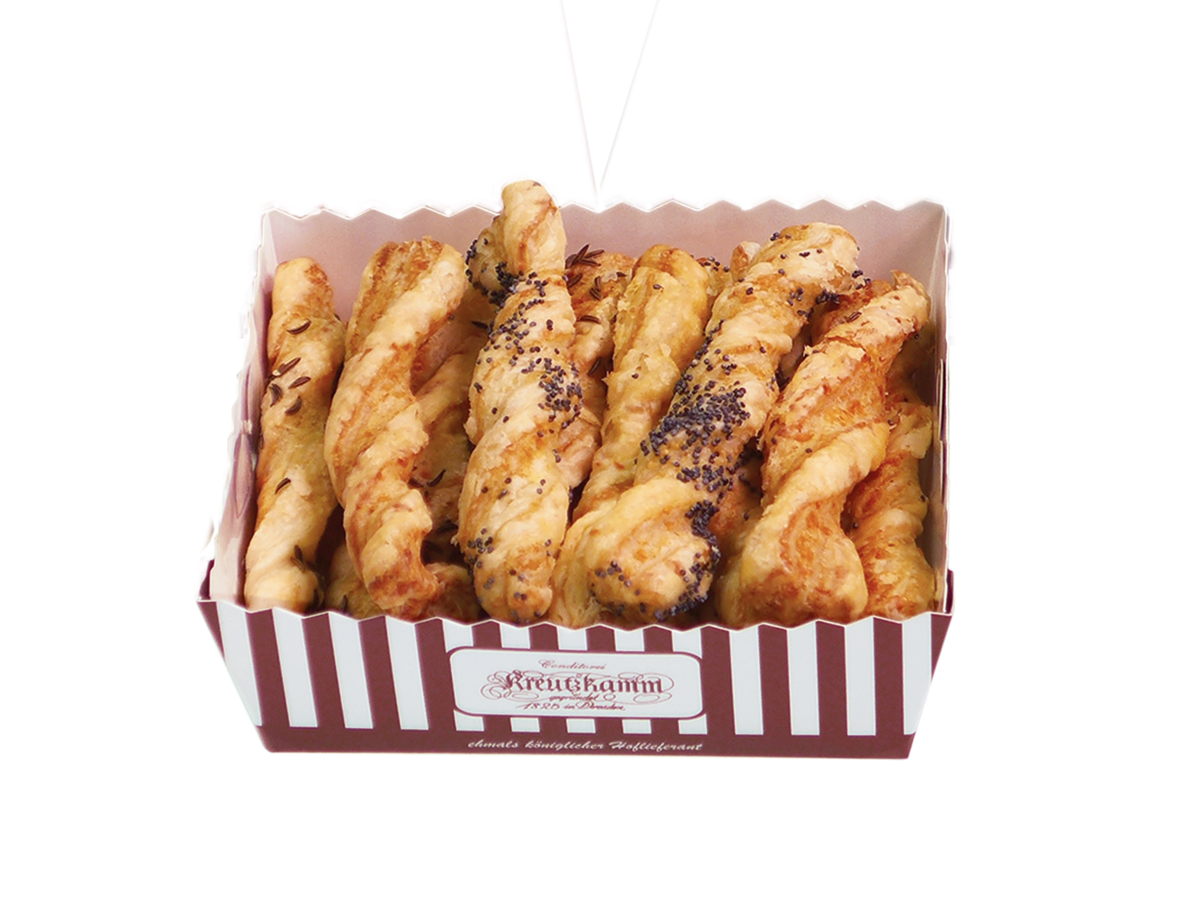 Schmalzbarge in einer gestreiften Box von "Backhaus Kreutzkamm".